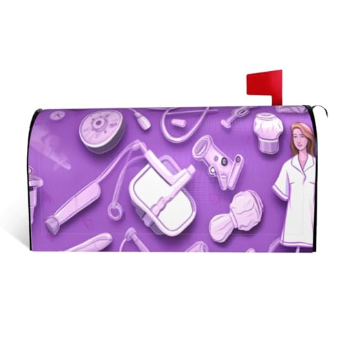 Briefkastenabdeckung mit Krankenschwester-Muster, wasserdicht, mit Magnetverschluss, anpassbare dekorative Hülle für Briefkästen im Freien, passend für 53,3 x 45,7 cm, Violett Briefkastenabdeckung mit Krankenschwester-Muster, wasserdicht, mit Magnetverschluss, anpassbare dekorative Hülle für Briefkästen im Freien, passend für 53,3 x 45,7 cm, Violett von ZXMDZTSS