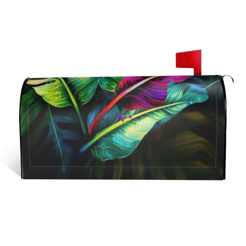 Bunte tropische Blätter, wasserdichter Stoffbriefkastendeckel mit Magnetverschluss, anpassbare dekorative Hülle für Briefkästen im Freien, passend für 53,3 x 45,7 cm von ZXMDZTSS