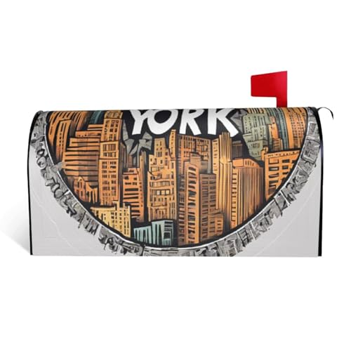 Cartoon-Briefkastenabdeckung mit süßem New York-Thema, wasserdicht, Stoff, mit Magnetverschluss, anpassbare dekorative Hülle für Briefkästen im Freien, passend für 53,3 x 45,7 cm von ZXMDZTSS