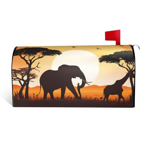 Elefant und Giraffe im Sonnenuntergang – Druck wasserdichte Stoffbriefkastenabdeckung mit Magnetverschluss – anpassbare dekorative Hülle für Briefkästen im Freien – passend für 53,3 x 45,7 cm Elefant und Giraffe im Sonnenuntergang – Druck wasserdichte Stoffbriefkastenabdeckung mit Magnetverschluss – anpassbare dekorative Hülle für Briefkästen im Freien – passend für 53,3 x 45,7 cm von ZXMDZTSS