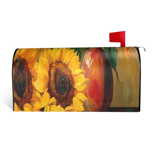 Gelbe Sonnenblumen-Druck, wasserdichte Stoff-Briefkastenabdeckung mit Magnetverschluss, anpassbare dekorative Hülle für Briefkästen im Freien, passend für 64,8 x 53,3 cm von ZXMDZTSS