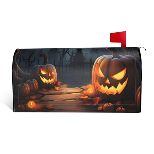 Halloween-Briefkasten-Abdeckung mit Mondfledermaus-Kürbis-Druck, wasserdicht, mit Magnetverschluss, anpassbare dekorative Hülle für Outdoor-Briefkästen, passend für 53,3 x 45,7 cm Halloween-Briefkasten-Abdeckung mit Mondfledermaus-Kürbis-Druck, wasserdicht, mit Magnetverschluss, anpassbare dekorative Hülle für Outdoor-Briefkästen, passend für 53,3 x 45,7 cm von ZXMDZTSS