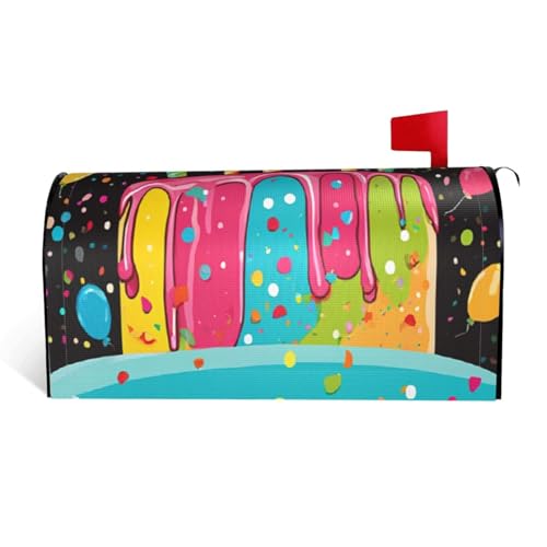 Happy Birthday Big Cake – Druck wasserdichte Stoffbriefkastenabdeckung mit Magnetverschluss – anpassbare dekorative Hülle für Outdoor-Briefkästen – passend für 53,3 x 45,7 cm von ZXMDZTSS