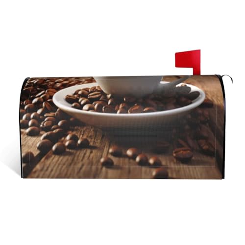 Kaffeetasse und Kaffeebohnen – Druck wasserdichte Stoffbriefkastenabdeckung mit Magnetverschluss – anpassbare dekorative Hülle für Briefkästen im Freien – passend für 53,3 x 45,7 cm von ZXMDZTSS