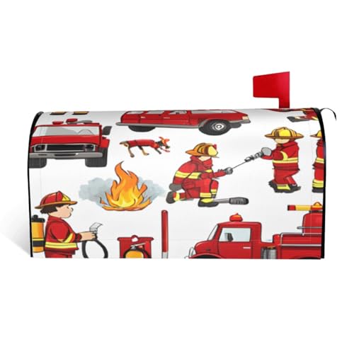 Kleine Jungen und Mädchen in Feuerwehrleuten – Druck wasserdichte Stoffbriefkastenabdeckung mit Magnetverschluss – anpassbare dekorative Hülle für Outdoor-Briefkästen – passend für 64,8 x 53,3 cm von ZXMDZTSS