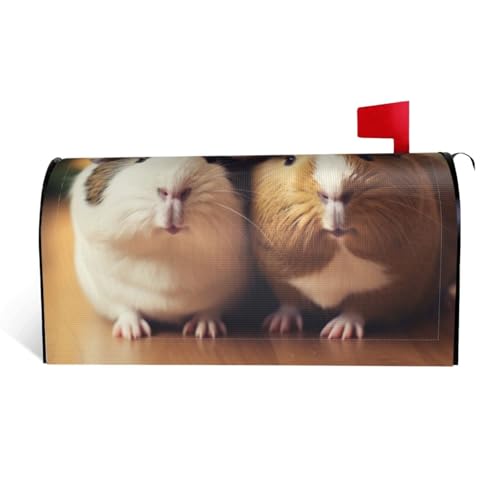 Niedliche Meerschweinchen mit Weihnachtsmütze, bedruckter wasserdichter Stoffbriefkastenabdeckung mit Magnetverschluss, anpassbare dekorative Hülle für Briefkästen im Freien, passend für 64,8 x 53,3 von ZXMDZTSS