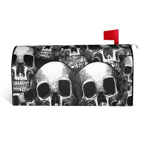Schwarz-weißer menschlicher Totenkopf-Druck, wasserdichte Stoff-Briefkastenabdeckung mit Magnetverschluss, anpassbare dekorative Hülle für Briefkästen im Freien, passend für 53,3 x 45,7 cm Schwarz-weißer menschlicher Totenkopf-Druck, wasserdichte Stoff-Briefkastenabdeckung mit Magnetverschluss, anpassbare dekorative Hülle für Briefkästen im Freien, passend für 53,3 x 45,7 cm von ZXMDZTSS