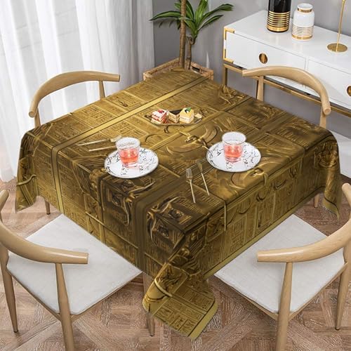 ZXMDZTSS Ägyptische Hieroglyphen Pfirsichhaut-Samt-Tischdecke, quadratisch, knitterfrei, 140 x 140 cm, für drinnen und draußen, Tischabdeckung für Esszimmer, Partys, Familienfeiern von ZXMDZTSS