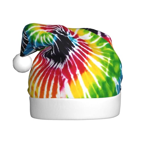 ZXMDZTSS Batik-Hippie-Druck für Erwachsene, Plüsch-Weihnachtsmütze, gemütlich, festlich, Weihnachtsmann-Kopfbedeckung, Pompon für Weihnachten, Partys, Feiertage. von ZXMDZTSS