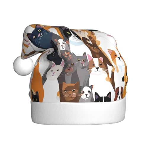 ZXMDZTSS Bunte Cartoon-Pferde – Druck für Erwachsene, Plüsch-Weihnachtsmütze, gemütlich, festlich, Weihnachtsmann-Kopfbedeckung, Pom-Pom für Weihnachten, Partys, Feiertage. von ZXMDZTSS