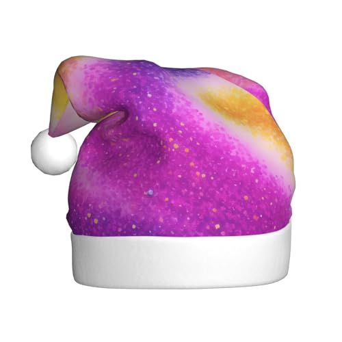 ZXMDZTSS Bunte Sternenlicht-Druckmuster – Druck für Erwachsene, Plüsch-Weihnachtsmütze, gemütlich, festlich, Weihnachtsmann-Kopfbedeckung, Pompon für Weihnachten, Partys, Feiertage. von ZXMDZTSS