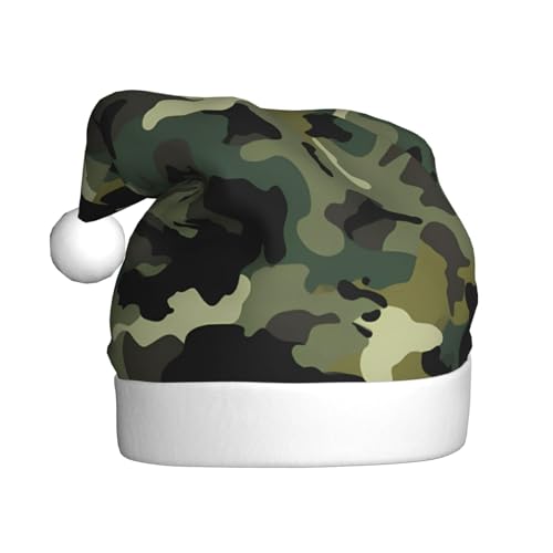 ZXMDZTSS Camouflage-Muster – Druck für Erwachsene, Plüsch-Weihnachtsmütze, gemütlich, festlich, Weihnachtsmann-Kopfbedeckung, Pompon für Weihnachten, Partys, Feiertage. von ZXMDZTSS