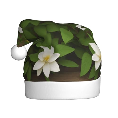 ZXMDZTSS Clematis-Blumen-Druck für Erwachsene, Plüsch-Weihnachtsmütze, gemütlich, festlich, Weihnachtsmann-Kopfbedeckung, Pom-Pom für Weihnachten, Partys, Feiertage. von ZXMDZTSS