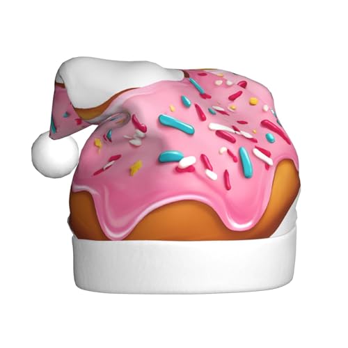 ZXMDZTSS Donut-Druck – Druck für Erwachsene, Plüsch-Weihnachtsmütze, gemütlich, festlich, Weihnachtsmann-Kopfbedeckung, Pom-Pom für Weihnachten, Partys, Feiertage. von ZXMDZTSS