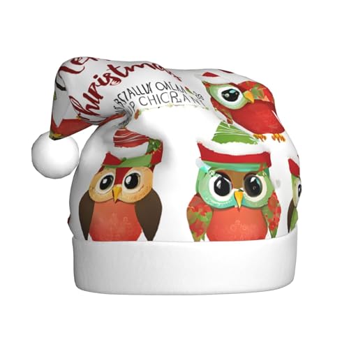 ZXMDZTSS Eulen auf Baumzweigen – Druck für Erwachsene, Plüsch-Weihnachtsmütze, gemütlich, festlich, Weihnachtsmann-Kopfbedeckung, Pom-Pom für Weihnachten, Partys, Feiertage. von ZXMDZTSS