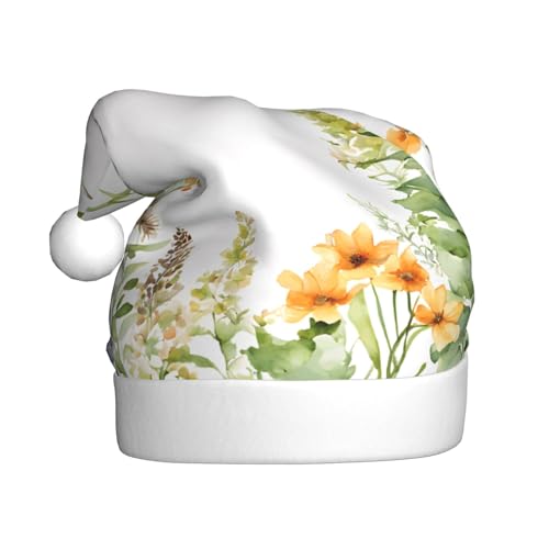 ZXMDZTSS Frühlings-Kräutergarten-Druck, Plüsch-Weihnachtsmütze für Erwachsene, gemütlich, festlich, Weihnachtsmann-Kopfbedeckung, Pompon für Weihnachten, Partys, Feiertage. von ZXMDZTSS