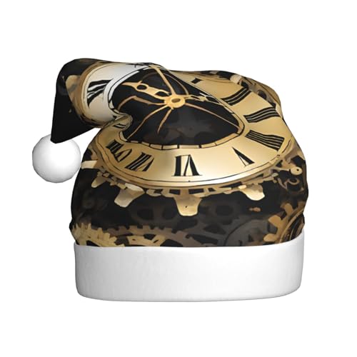 ZXMDZTSS Gears Clock Bronze Century – Druck Erwachsene Plüsch Weihnachtsmütze Gemütlich Festlich Weihnachtsmann Kopfbedeckung Pom Pom für Weihnachten Partys Urlaub von ZXMDZTSS