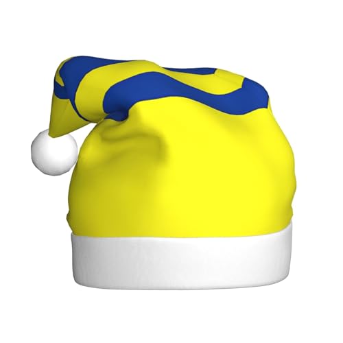 ZXMDZTSS Gelbe und blaue Streifen – Druck für Erwachsene, Plüsch-Weihnachtsmütze, gemütlich, festlich, Weihnachtsmann-Kopfbedeckung, Pom-Pom für Weihnachten, Partys, Feiertage. von ZXMDZTSS