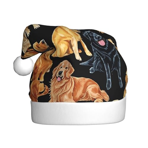 ZXMDZTSS Golden Retrievers Plüsch-Weihnachtsmütze für Erwachsene, gemütlich, festlich, Weihnachtsmann-Kopfbedeckung, Pompon für Weihnachtsfeiern, Feiertage. von ZXMDZTSS