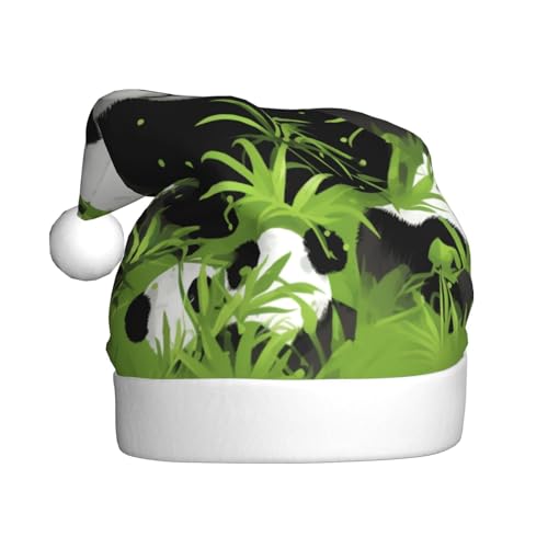 ZXMDZTSS Grüner Panda-Druck für Erwachsene, Plüsch-Weihnachtsmütze, gemütlich, festlich, Weihnachtsmann-Kopfbedeckung, Pompon für Weihnachten, Partys, Feiertage. von ZXMDZTSS