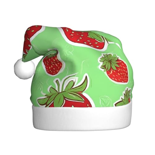 ZXMDZTSS Hübscher Erdbeer-Druck für Erwachsene, Plüsch-Weihnachtsmütze, gemütlich, festlich, Weihnachtsmann-Kopfbedeckung, Pom-Pom für Weihnachten, Partys, Feiertage. von ZXMDZTSS