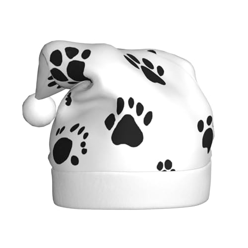ZXMDZTSS Hundemuster – Druck für Erwachsene, Plüsch-Weihnachtsmütze, gemütlich, festlich, Weihnachtsmann-Kopfbedeckung, Pom-Pom für Weihnachten, Partys, Feiertage. von ZXMDZTSS