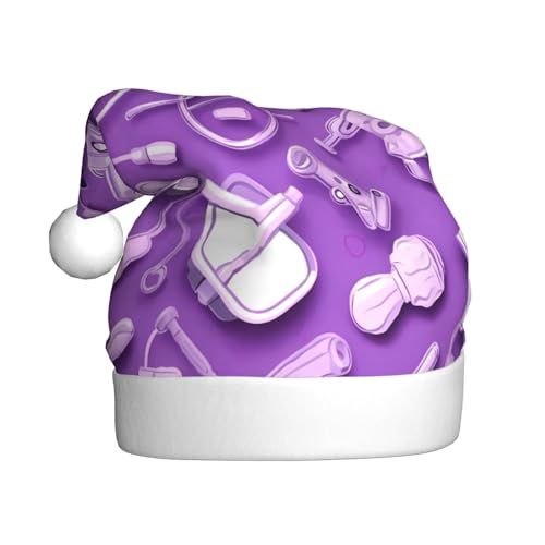 ZXMDZTSS Krankenschwester-Muster lila – Druck für Erwachsene, Plüsch-Weihnachtsmütze, gemütlich, festlich, Weihnachtsmann-Kopfbedeckung, Pompon für Weihnachtsfeiern, Feiertage. von ZXMDZTSS