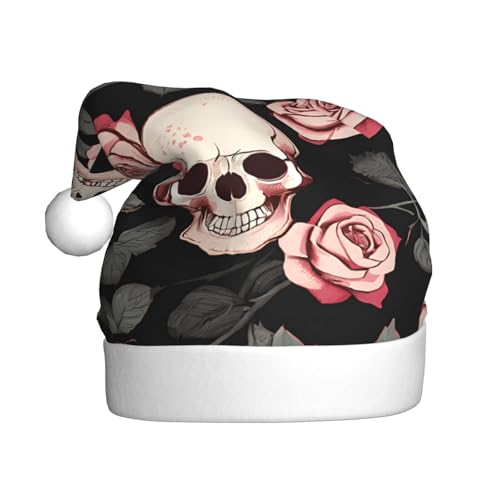 ZXMDZTSS Lila Rose Schädel – Druck Erwachsene Plüsch Weihnachtsmütze Gemütlich Festlich Santa Kopfbedeckung Pom Pom für Weihnachten Partys Urlaub von ZXMDZTSS