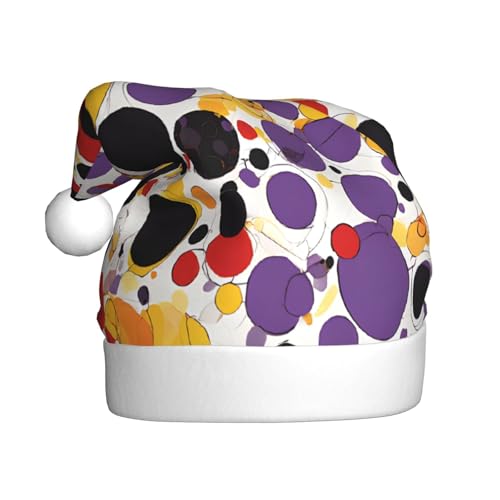 ZXMDZTSS Moderne Retro-Weihnachtsmütze aus der Mitte des Jahrhunderts mit Tropfenformen – Druck für Erwachsene, Plüsch-Weihnachtsmütze, gemütlich, festlich, Weihnachtsmann-Kopfbedeckung, Pom-Pom für von ZXMDZTSS