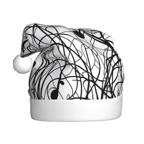 ZXMDZTSS Musiknoten-Druckmuster – Druck für Erwachsene, Plüsch-Weihnachtsmütze, gemütlich, festlich, Weihnachtsmann-Kopfbedeckung, Pompon für Weihnachtsfeiern, Feiertage. von ZXMDZTSS