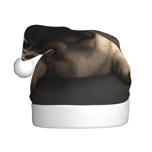 ZXMDZTSS Niedlicher hübscher Mops-Hund – Plüsch-Weihnachtsmütze für Erwachsene, gemütlich, festlich, Weihnachtsmann-Kopfbedeckung, Pompon für Weihnachten, Partys, Feiertage. von ZXMDZTSS