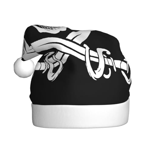 ZXMDZTSS Piratenflagge – Druck für Erwachsene, Plüsch-Weihnachtsmütze, gemütlich, festlich, Weihnachtsmann-Kopfbedeckung, Pompon für Weihnachten, Partys, Feiertage. von ZXMDZTSS