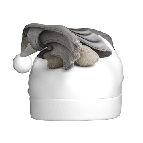 ZXMDZTSS Plüsch-Weihnachtsmütze für Erwachsene, mit Bären-Aufdruck, gemütlich, festlich, Weihnachtsmann-Kopfbedeckung, Pompon für Weihnachten, Partys, Feiertage. von ZXMDZTSS