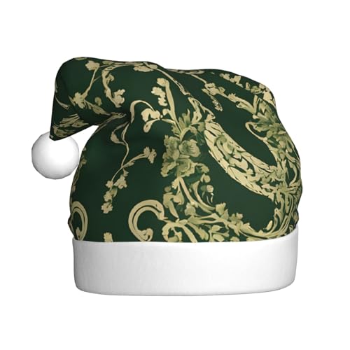 ZXMDZTSS Plüsch-Weihnachtsmütze für Erwachsene, mit Blumendruck, gemütlich, festlich, Weihnachtsmann-Kopfbedeckung, Pompon für Weihnachten, Partys, Feiertage. von ZXMDZTSS