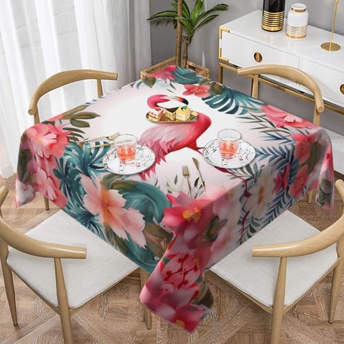 ZXMDZTSS Quadratische Tischdecke aus Samt mit Flamingo-Muster und Flamingo-Muster, knitterfrei, 140 x 140 cm, für drinnen und draußen, für Esszimmer, Partys, Familienfeiern von ZXMDZTSS