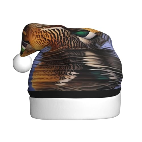 ZXMDZTSS Stockente Ente – Bedruckte Weihnachtsmütze für Erwachsene, Plüsch, gemütlich, festlich, Weihnachtsmann-Kopfbedeckung, Pompon für Weihnachten, Partys, Feiertage. von ZXMDZTSS