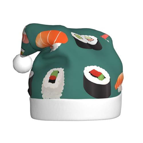 ZXMDZTSS Sushi-Druck für Erwachsene, Plüsch-Weihnachtsmütze, gemütlich, festlich, Weihnachtsmann-Kopfbedeckung, Pom-Pom für Weihnachten, Partys, Feiertage. von ZXMDZTSS