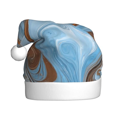 ZXMDZTSS Türkisfarbener goldfarbener Marmor-Druck für Erwachsene, Plüsch-Weihnachtsmütze, gemütlich, festlich, Weihnachtsmann-Kopfbedeckung, Pom-Pom für Weihnachten, Partys, Feiertage. von ZXMDZTSS