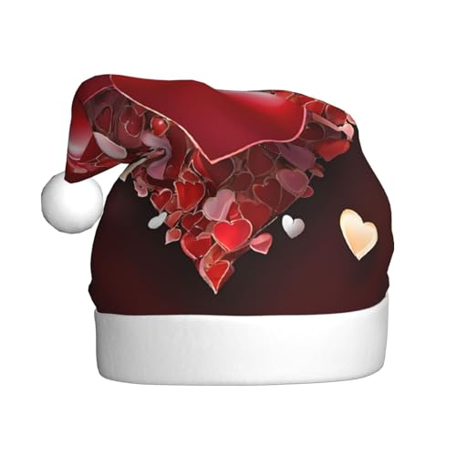 ZXMDZTSS Valentinstag-Druck für Erwachsene, Plüsch-Weihnachtsmütze, gemütlich, festlich, Weihnachtsmann-Kopfbedeckung, Pompon für Weihnachten, Partys, Feiertage. von ZXMDZTSS