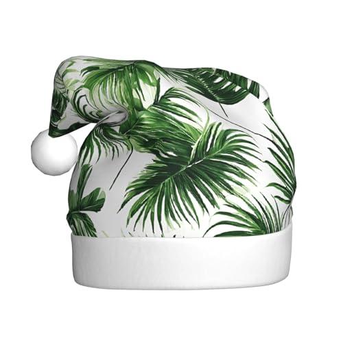 ZXMDZTSS Weihnachtsmütze für Erwachsene, Motiv: Palme, grüne Blätter, Plüsch, gemütlich, festlich, Weihnachtsmann-Kopfbedeckung, Pompon für Weihnachten, Partys, Feiertage. von ZXMDZTSS