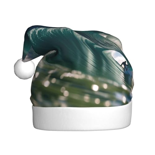 ZXMDZTSS Weihnachtsmütze für Erwachsene, Motiv: Surfen, Plüsch, gemütlich, festlich, Weihnachtsmann-Kopfbedeckung, Pompon für Weihnachten, Partys, Feiertage. von ZXMDZTSS