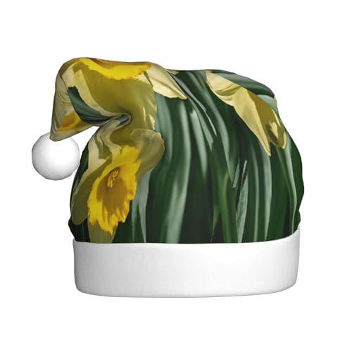 ZXMDZTSS Weihnachtsmütze mit Blumendruck, Plüsch, gemütlich, festlich, Weihnachtsmann-Kopfbedeckung, Pompon für Weihnachten, Partys, Feiertage. von ZXMDZTSS