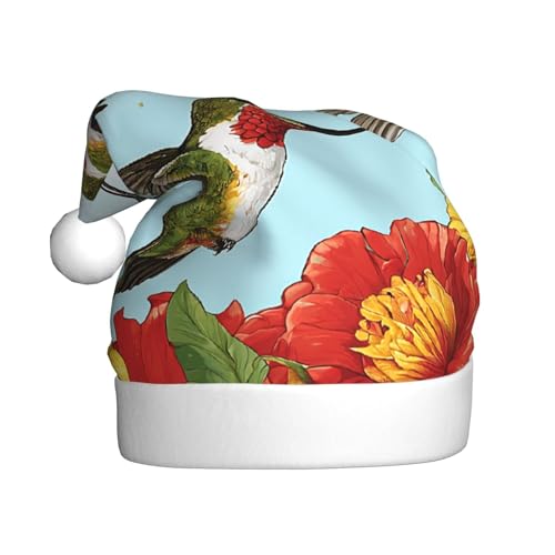 ZXMDZTSS Weihnachtsmütze mit Blumendruck, Plüsch, gemütlich, festlich, Weihnachtsmann-Kopfbedeckung, Pompon für Weihnachten, Partys, Feiertage. von ZXMDZTSS