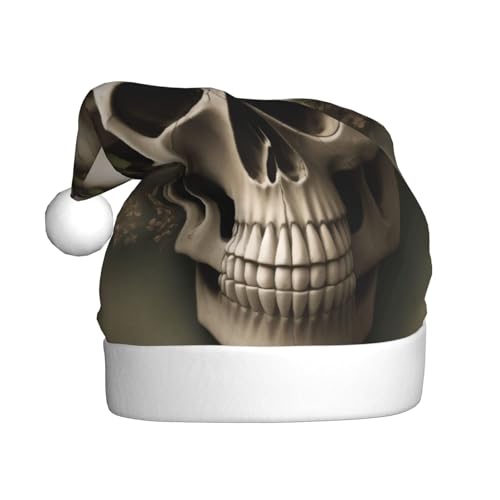 ZXMDZTSS Weihnachtsmütze mit Totenkopf-Blumen-Druck, für Erwachsene, Plüsch, gemütlich, festlich, Weihnachtsmann-Kopfbedeckung, Pom-Pom für Weihnachten, Partys, Feiertage. von ZXMDZTSS