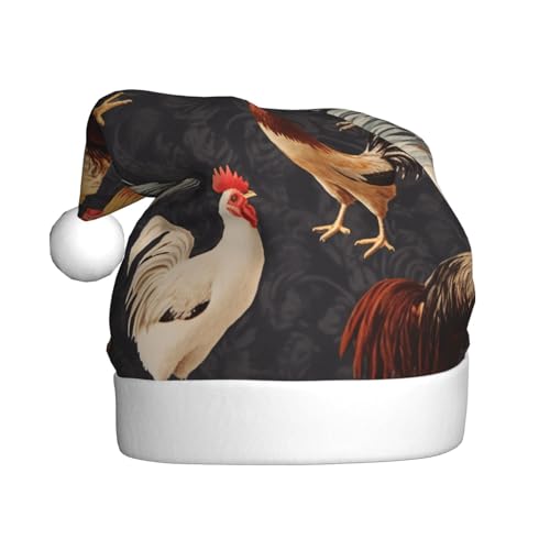 ZXMDZTSS Weihnachtsmütze mit französischem Hahn-Druck, für Erwachsene, Plüsch, gemütlich, festlich, Weihnachtsmann-Kopfbedeckung, Pompon für Weihnachten, Partys, Feiertage. von ZXMDZTSS