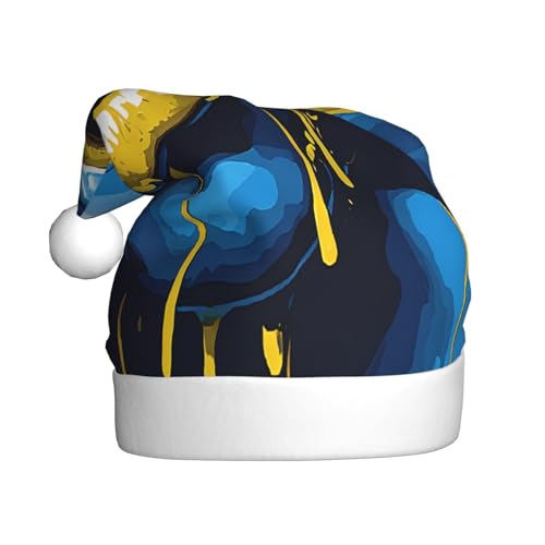 ZXMDZTSS Weihnachtsmütze mit goldfarbenen Lippen – Druck für Erwachsene, Plüsch, gemütlich, festlich, Weihnachtsmann-Kopfbedeckung, Pom-Pom für Weihnachten, Partys, Feiertage. von ZXMDZTSS