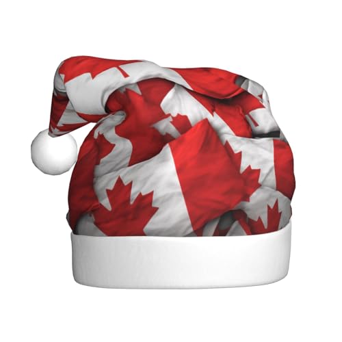 ZXMDZTSS Weihnachtsmütze mit kanadischer Flagge – Druck für Erwachsene, Plüsch, gemütlich, festlich, Weihnachtsmann-Kopfbedeckung, Pom-Pom für Weihnachten, Partys, Feiertage. von ZXMDZTSS