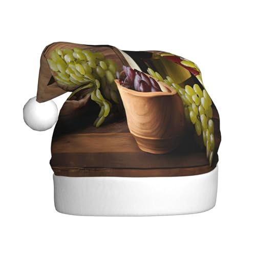 ZXMDZTSS Weinflaschenkorken, Trauben-Druck, Plüsch-Weihnachtsmütze, gemütlich, festlich, Weihnachtsmann-Kopfbedeckung, Pompon für Weihnachten, Partys, Feiertage. ZXMDZTSS Weinflaschenkorken, Trauben-Druck, Plüsch-Weihnachtsmütze, gemütlich, festlich, Weihnachtsmann-Kopfbedeckung, Pompon für Weihnachten, Partys, Feiertage. von ZXMDZTSS