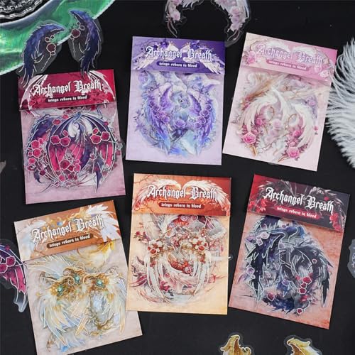 ZXMNBH 20 Stück/Packung Engel der Dornen PET-Aufkleber für Scrapbooking Kit Wasserdicht Klar Aufkleber Junk Journaling Supplies Journals Tagebuch Planer Collage Laptop Papier Basteln von ZXMNBH