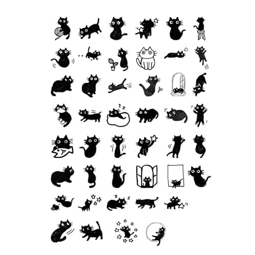 ZXMNBH Aufkleber für Scrapbooking Kit Schwarze Katze Ästhetisches Papier Tagebuch Planer Junk Bullet Journaling Dekorative Lieferungen 45 Stück/Box von ZXMNBH